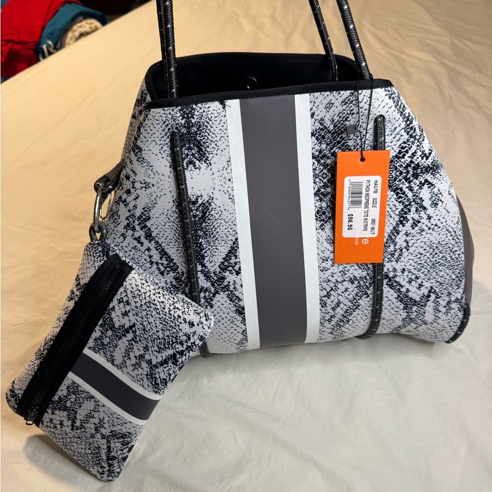Stylish Black and White Snakeskin Neoprene Tote Bag